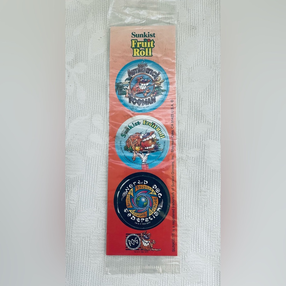 Vintage Pogs Sunkist Fruit Roll Up 1994 New Sealed advertising